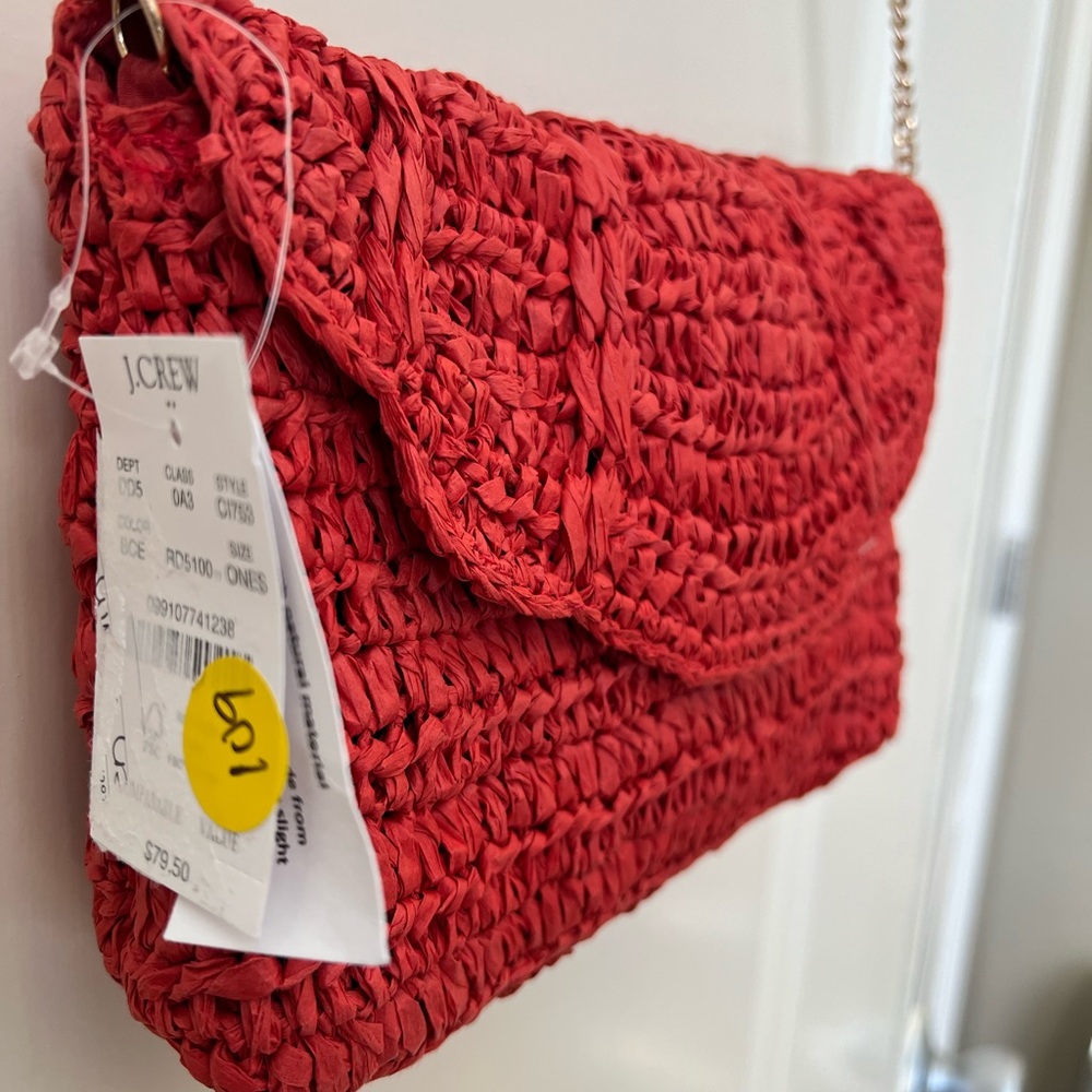 J. Crew Red Woven Scalloped Clutch with Chain - Picture 6 of 9